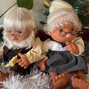 Adorable Elderly Doll Pair with Glasses - Brown and Cream